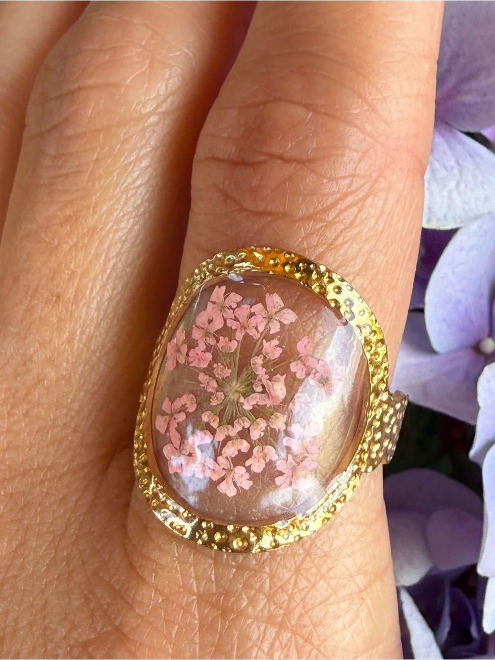 Adjustable Gold Pressed Flower Rings set of 4|Vintage Botanical Statement Jewery